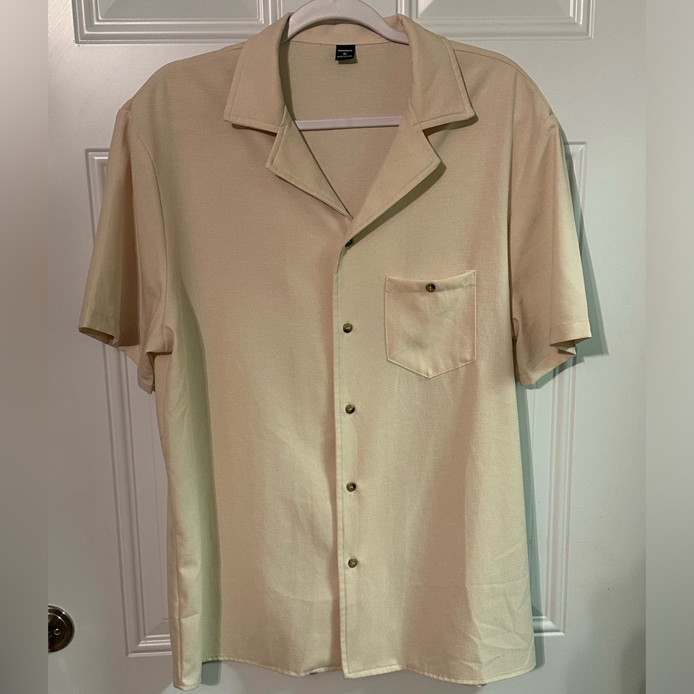 Manfinity Button Up Shirt Men XL Beige Short Sleeve Shirt